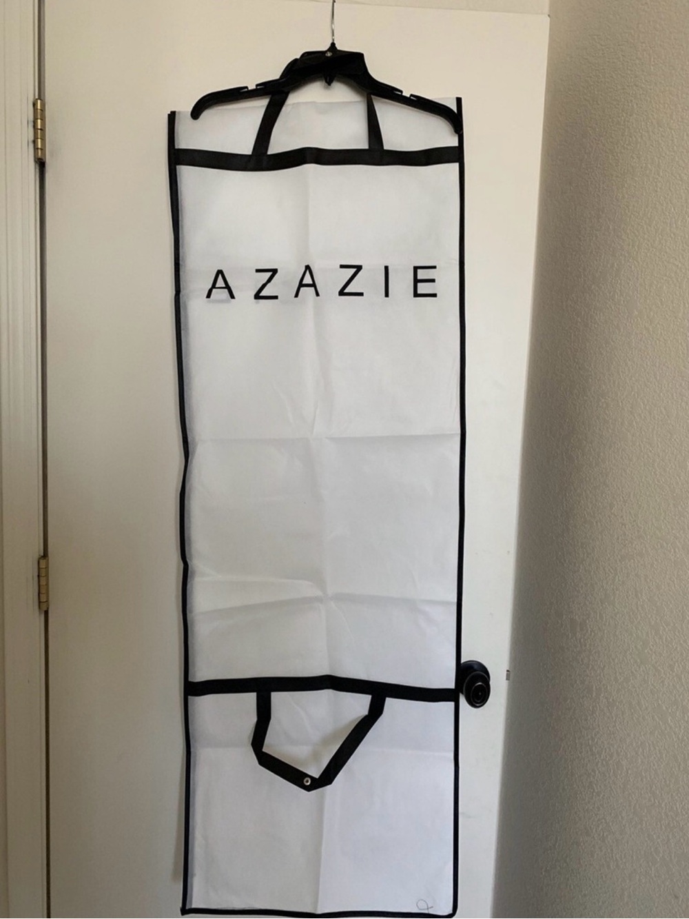 Azazie White Garment Bag with Black Piping